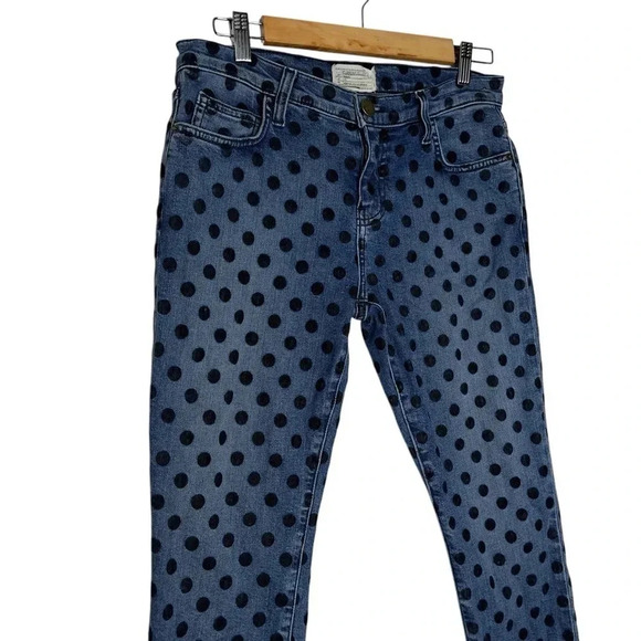 Current/Elliott Stiletto  Flocked Dot Skinny Ankle Blue Jeans Size 28 - Picture 5 of 12